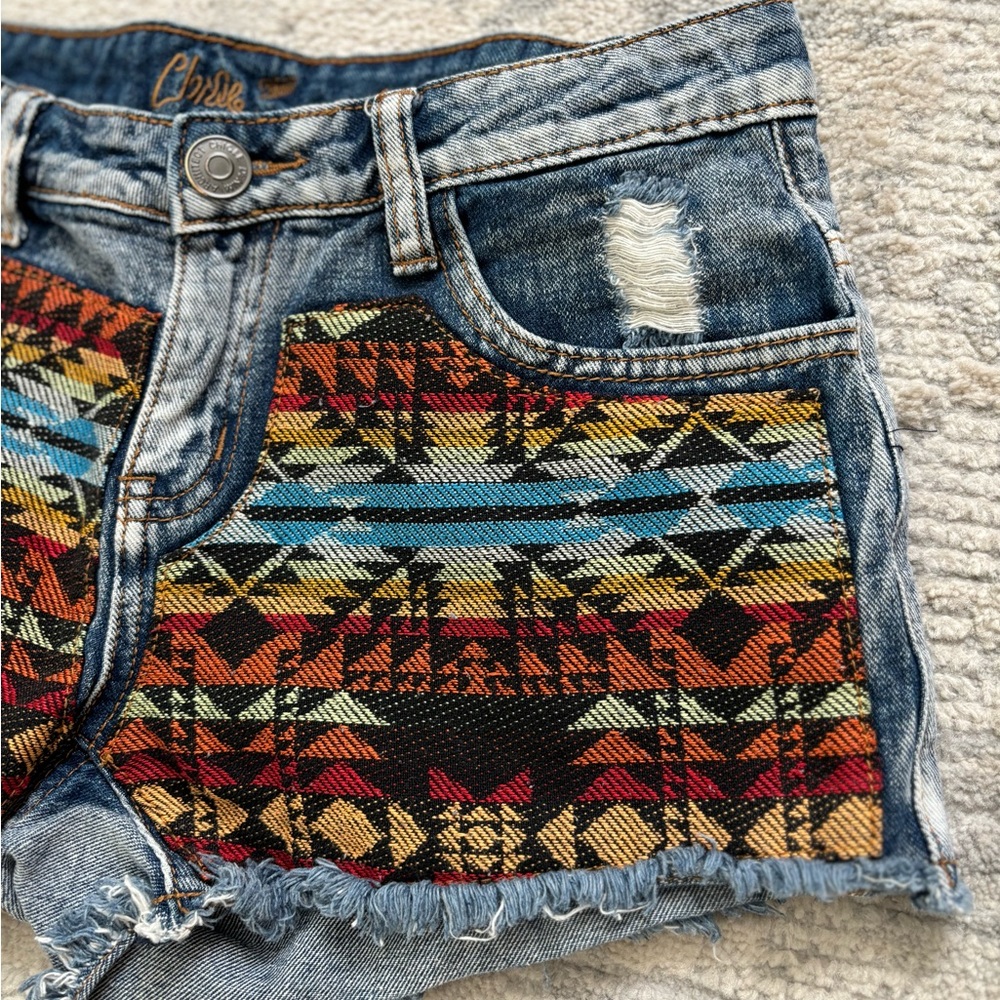 Chiqle Denim Aztec Southwestern Shorts Size S - Picture 7 of 11